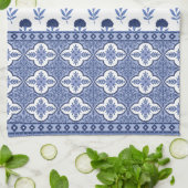 Blue White Boho style tea towel キッチンタオル (折り畳み)