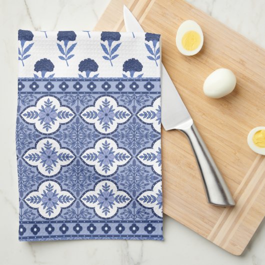Blue White Boho style tea towel キッチンタオル (四つ折り)