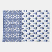 Blue White Boho style tea towel キッチンタオル (横)