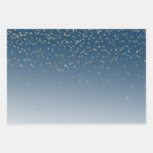 Blue White Bokeh Gold Glitter Confetti Christmas ラッピングペーパーシート (正面3)