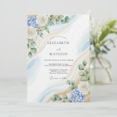 Blue & White Botanical Abstract Wedding 招待状 (スタンド正面)