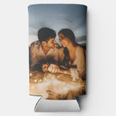 Blue white botanical monogram wedding photo スリム缶クーラー (裏面)