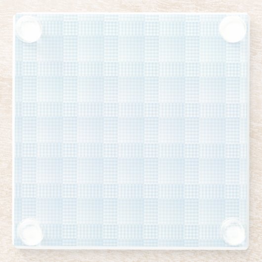 Blue White Checker Abstract Pattern ガラスコースター (裏面)