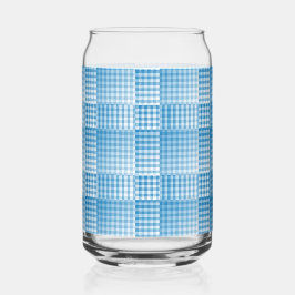 Blue White Checker Abstract Pattern ガラス缶