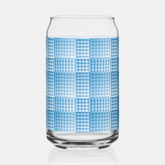 Blue White Checker Abstract Pattern ガラス缶 (正面)