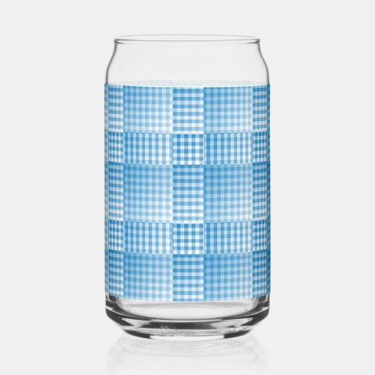 Blue White Checker Abstract Pattern ガラス缶 (裏面)