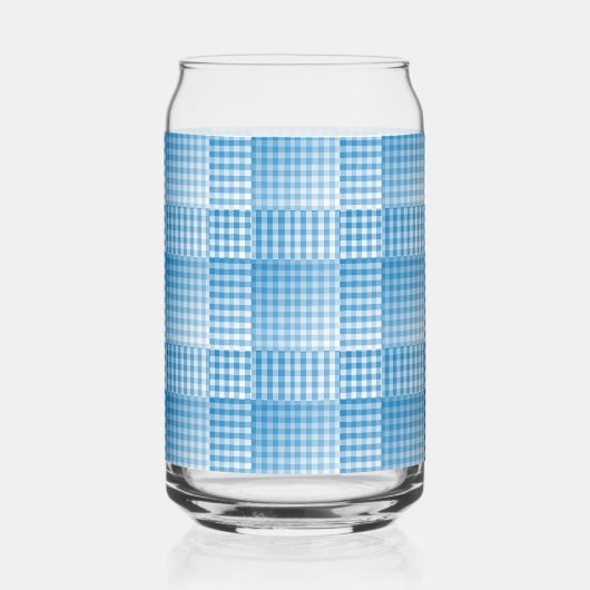 Blue White Checker Abstract Pattern ガラス缶 (右)