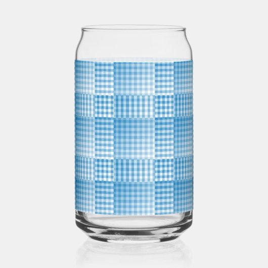 Blue White Checker Abstract Pattern ガラス缶 (左)