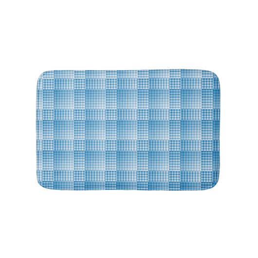 Blue White Checker Abstract Pattern バスマット (正面)