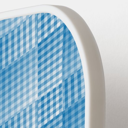 Blue White Checker Abstract Pattern ピックルボールラケット (左詳細)