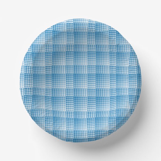 Blue White Checker Abstract Pattern ペーパーボウル (正面)