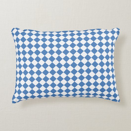 Blue White Checker Diamond Pattern アクセントクッション (正面)