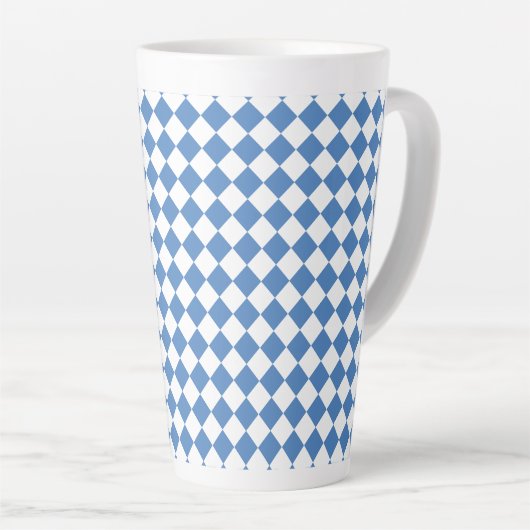 Blue White Checker Diamond Pattern カフェラテマグ (右アングル)
