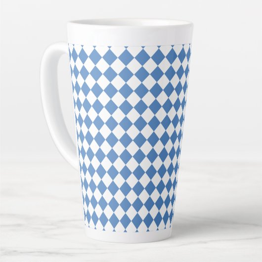 Blue White Checker Diamond Pattern カフェラテマグ (左アングル)