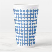 Blue White Checker Diamond Pattern カフェラテマグ (正面)