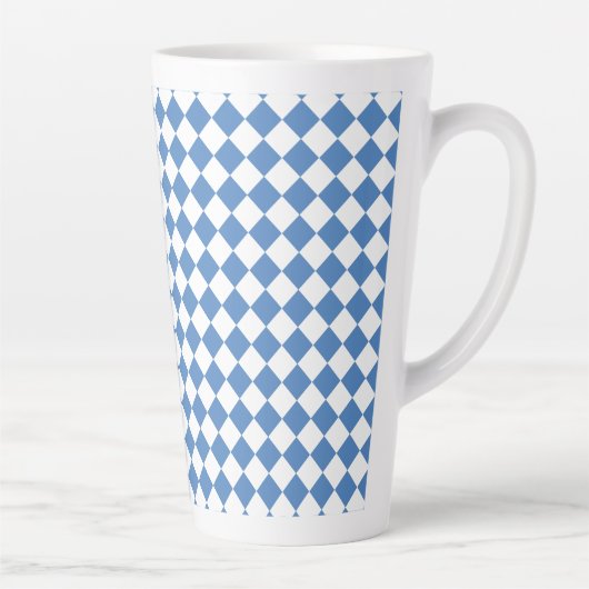 Blue White Checker Diamond Pattern カフェラテマグ (右)