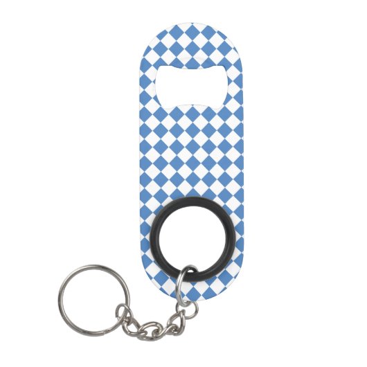 Blue White Checker Diamond Pattern キーホルダー栓抜き (正面)