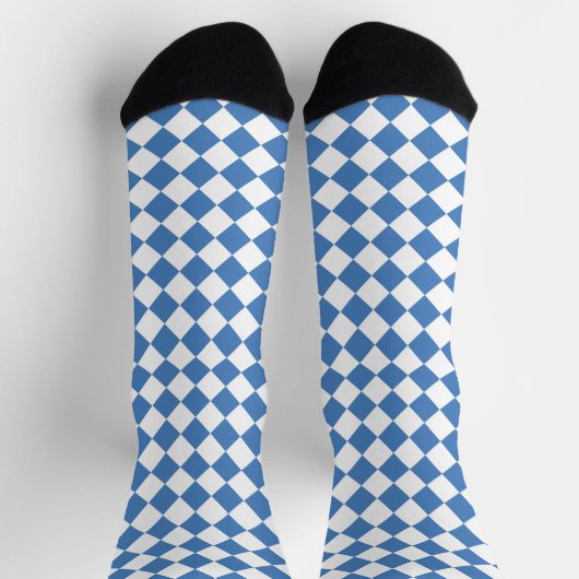 Blue White Checker Diamond Pattern ソックス (上部)