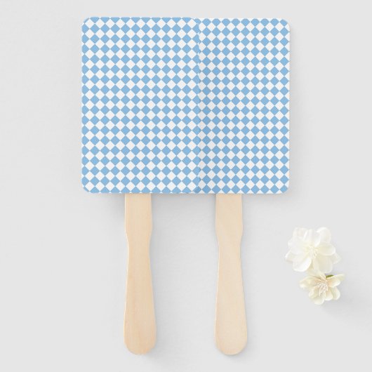Blue White Checker Diamond Pattern ハンドファン (正面&裏面)