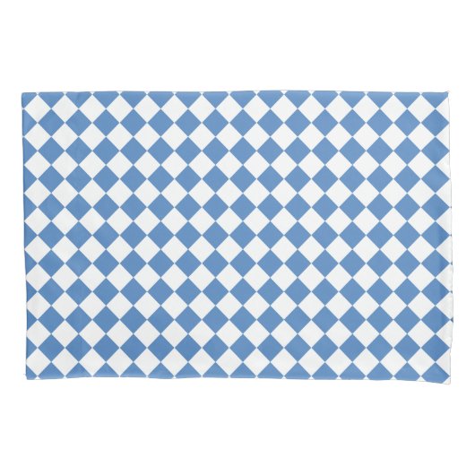 Blue White Checker Diamond Pattern 枕カバー (正面)