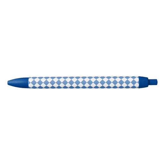 Blue White Checker Diamond Pattern 青ボールペン (正面)