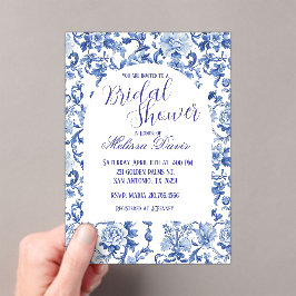 Blue & White Chinoiserie Bridal Shower Invitation アクリル招待状