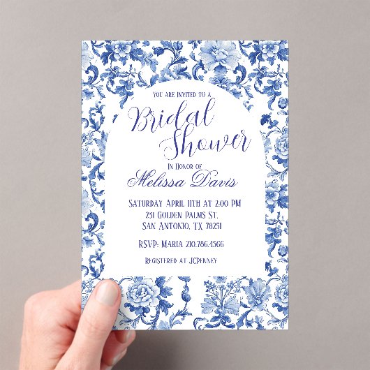 Blue & White Chinoiserie Bridal Shower Invitation アクリル招待状 (インサイチュ (ポータブル))