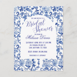 Blue & White Chinoiserie Bridal Shower Invitation ポストカード