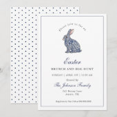 Blue & White Chinoiserie Bunny Easter Brunch 招待状 (正面/裏面)