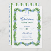 Blue & White Chinoiserie Garland Grandmillennial 招待状 (正面/裏面)