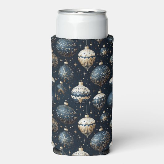 BLUE & WHITE CHRISTMAS HOLIDAY ORNAMENTS スリム缶クーラー (Seltzer正面)