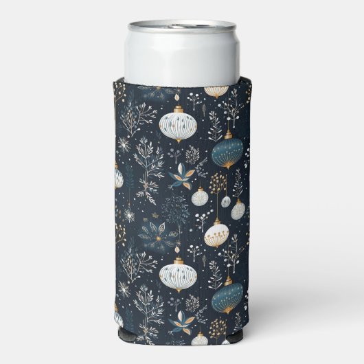 BLUE & WHITE CHRISTMAS HOLIDAY ORNAMENTS スリム缶クーラー (Seltzer正面)