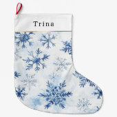 Blue White Christmas Snowflakes ラージクリスマスストッキング (正面)