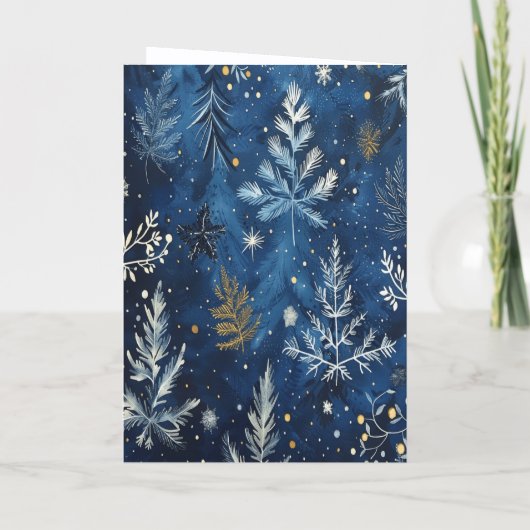 Blue White Christmas Tree Holiday Card カード (裏面)
