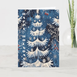 Blue White Christmas Tree Holiday Card カード