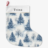Blue White Christmas Trees ラージクリスマスストッキング (正面)