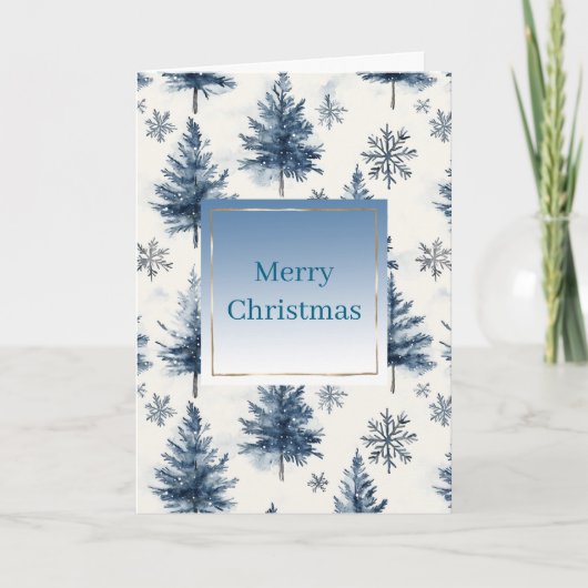 Blue White Christmas Trees Snowflakes	 カード (正面)