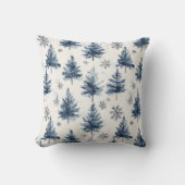 Blue White Christmas Trees Snowflakes クッション (正面)