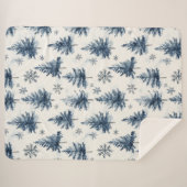 Blue White Christmas Trees Snowflakes シェルパブランケット (正面(横))