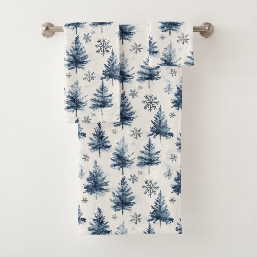 Blue White Christmas Trees Snowflakes バスタオルセット (インサイチュ)