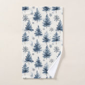 Blue White Christmas Trees Snowflakes バスタオルセット (ハンドタオル)