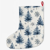 Blue White Christmas Trees Snowflakes ラージクリスマスストッキング (裏面)