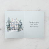 Blue White Christmas Winter House Trees カード (内部)