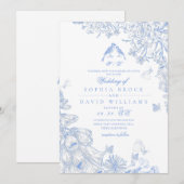 Blue White Classic French Wildflower Wedding  招待状 (正面/裏面)