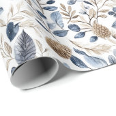 Blue White Cream Nordic Christmas Pine Cones ラッピングペーパー (ロールコーナー)