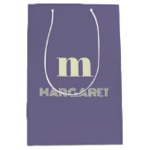 blue & white custom initial name modern ミディアムペーパーバッグ (正面)