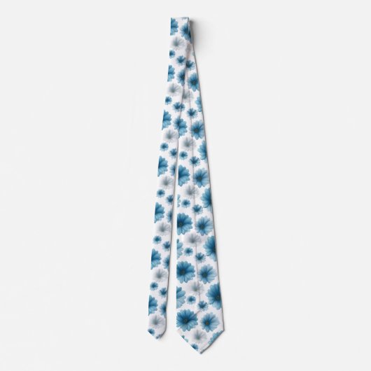 Blue White Daisy Floral Pattern ネクタイ (裏面)
