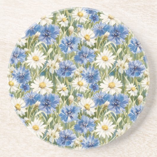 Blue White Daisy Flowers コースター (正面)