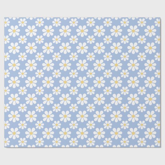 Blue White Daisy Pattern  ラッピングペーパー (フラット)