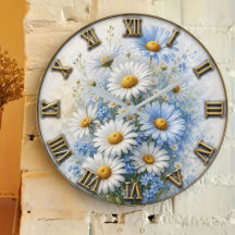 Blue & White Daisy Vintage Wildflower Botanical 